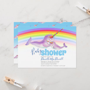 Schattige narwal regenboog baby shower blauw rood kaart