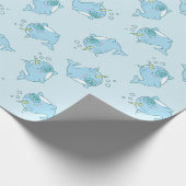 Schattige Narwhal Baby shower Kawaii Blue Boy Cadeaupapier (Hoek)