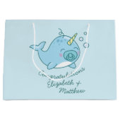Schattige Narwhal Baby shower Kawaii Blue Boy Groot Cadeauzakje (Voorkant)