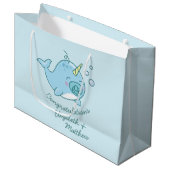 Schattige Narwhal Baby shower Kawaii Blue Boy Groot Cadeauzakje (Voorkant Gekanteld)