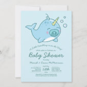 Schattige Narwhal Baby shower Kawaii Blue Boy Kaart (Voorkant)