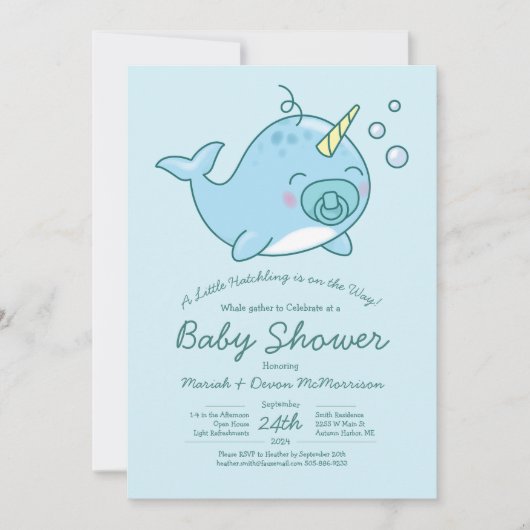Schattige Narwhal Baby shower Kawaii Blue Boy Kaart (Voorkant)