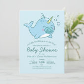 Schattige Narwhal Baby shower Kawaii Blue Boy Kaart (Staand voorkant)