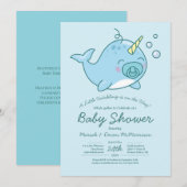 Schattige Narwhal Baby shower Kawaii Blue Boy Kaart (Voorkant / Achterkant)