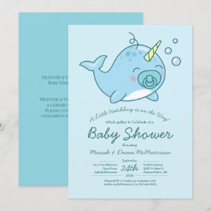 Schattige Narwhal Baby shower Kawaii Blue Boy Kaart