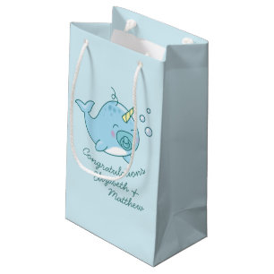 Schattige Narwhal Baby shower Kawaii Blue Boy Klein Cadeauzakje