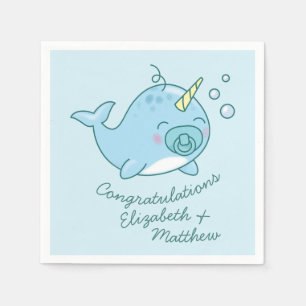 Schattige Narwhal Baby shower Kawaii Blue Boy Servet