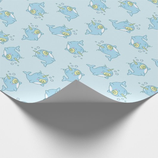 Schattige Narwhal Baby shower Kawaii Cadeaupapier (Hoek)