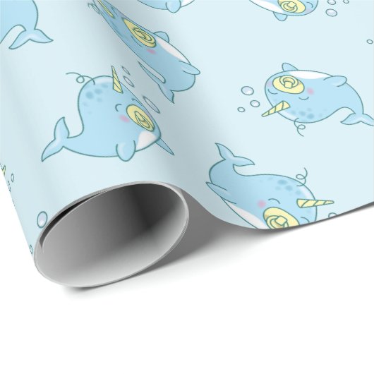 Schattige Narwhal Baby shower Kawaii Cadeaupapier (Rol Hoek)