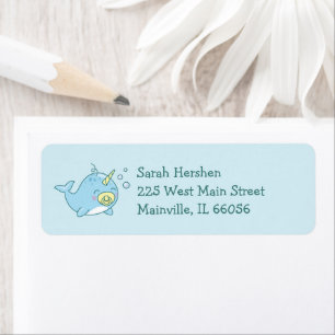 Schattige Narwhal Baby shower Kawaii Etiket