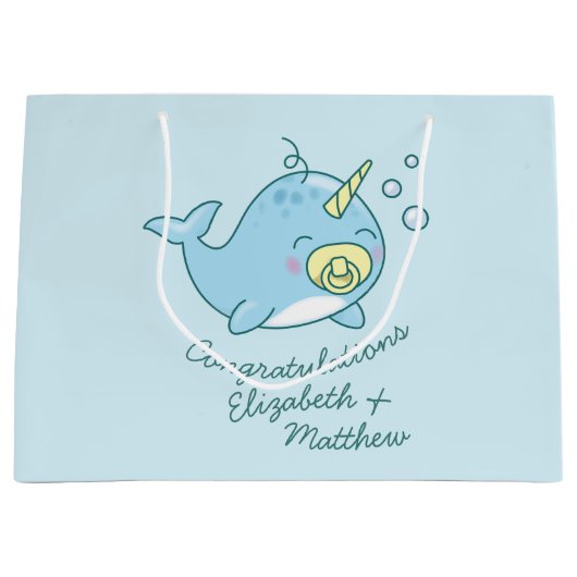 Schattige Narwhal Baby shower Kawaii Groot Cadeauzakje (Voorkant)