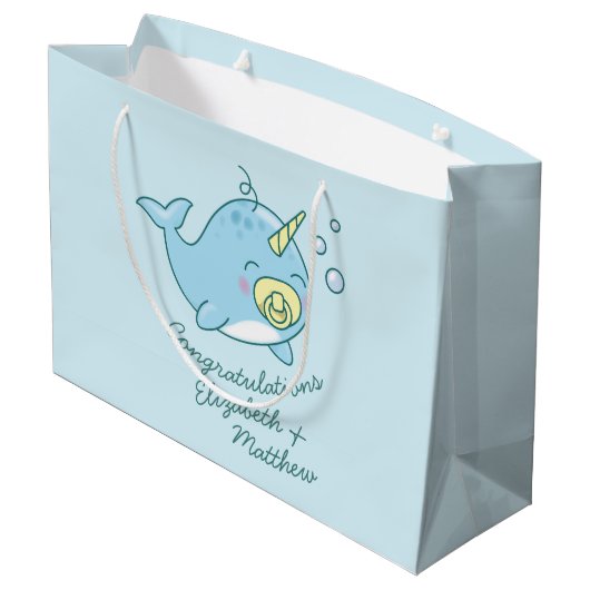 Schattige Narwhal Baby shower Kawaii Groot Cadeauzakje (Achterkant Gekanteld)