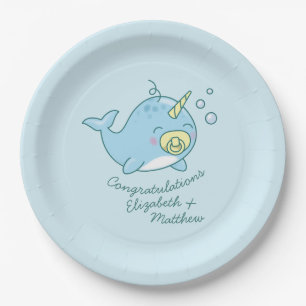 Schattige Narwhal Baby shower Kawaii Papieren Bordje
