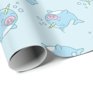 Schattige Narwhal Baby shower Kawaii Roze Meisje Cadeaupapier