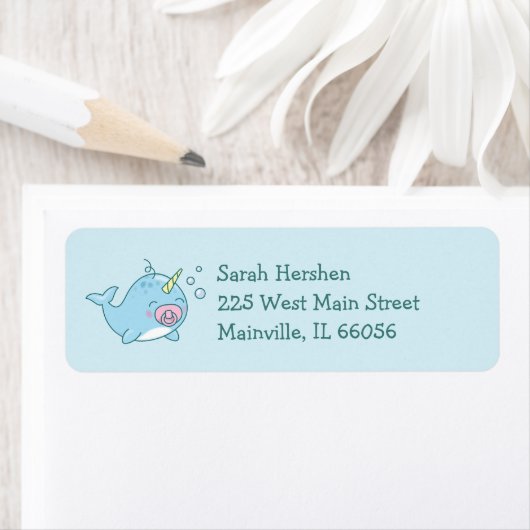 Schattige Narwhal Baby shower Kawaii Roze Meisje Etiket (Insitu)