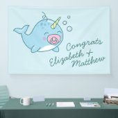 Schattige Narwhal Baby shower Kawaii Roze Meisje Spandoek (Beurs)