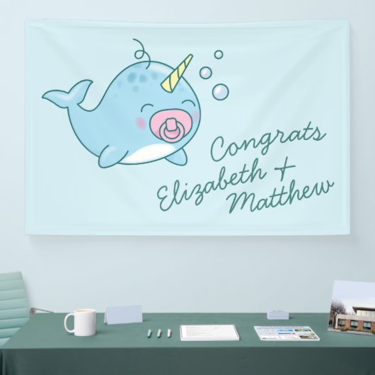 Schattige Narwhal Baby shower Kawaii Roze Meisje Spandoek (Beurs)
