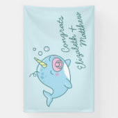 Schattige Narwhal Baby shower Kawaii Roze Meisje Spandoek (Verticaal)