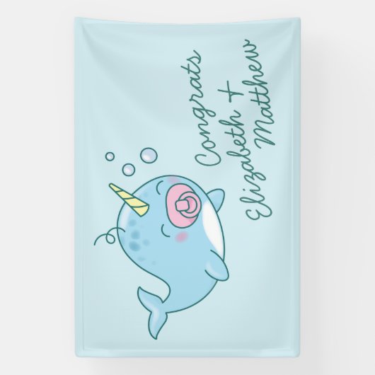 Schattige Narwhal Baby shower Kawaii Roze Meisje Spandoek (Verticaal)