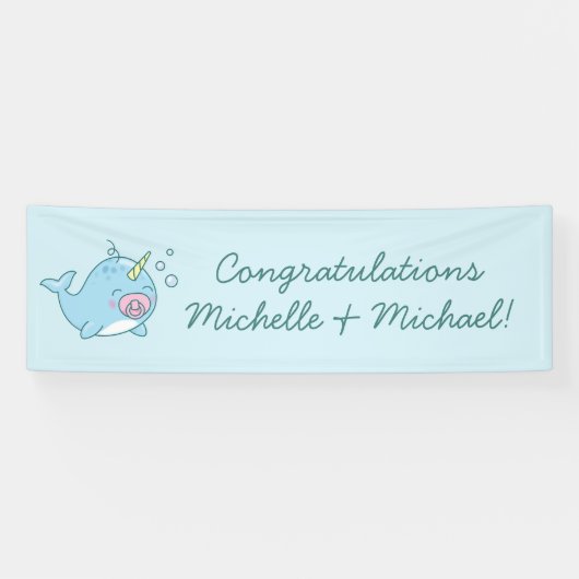 Schattige Narwhal Baby shower Kawaii Roze Meisje Spandoek (Horizontaal)