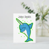 Schattige Narwhal Dabbing Briefkaart (Staand voorkant)