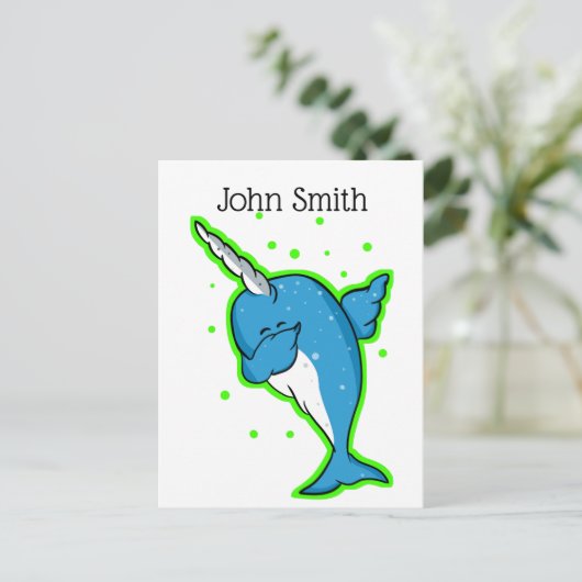 Schattige Narwhal Dabbing Briefkaart (Staand voorkant)