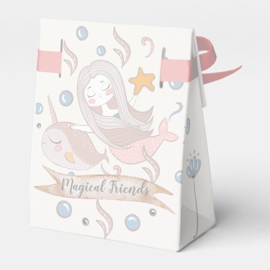 Schattige Narwhal en Zeemeermin Pastels gepersonal Bedankdoosjes (Achterkant)