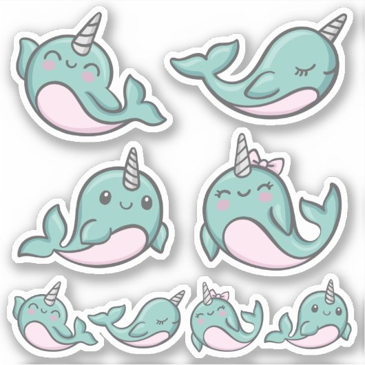 Schattige Narwhal Vinyl Sticker (Voorkant)