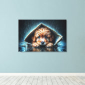 Schattige natte puppy onder schuilkelder canvas afdruk (Insitu (Houten vloer))