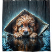 Schattige natte puppy onder schuilkelder douchegordijn (Voorkant)
