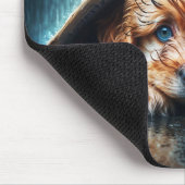 Schattige natte puppy onder schuilkelder muismat (Hoek)