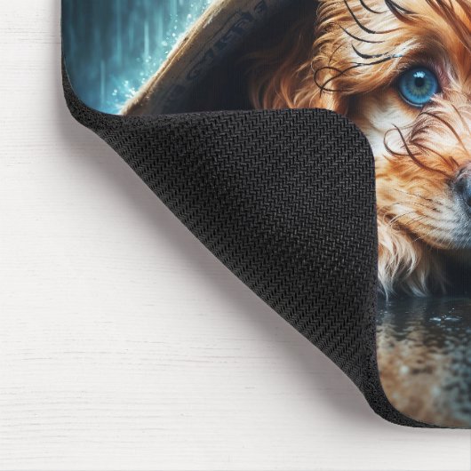 Schattige natte puppy onder schuilkelder muismat (Hoek)