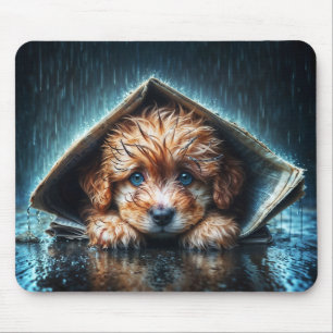 Schattige natte puppy onder schuilkelder muismat
