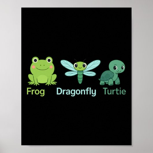 Schattige Natuur Frog Dragonfly Turtle Design Poster (Voorkant)