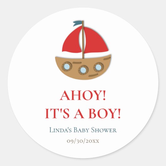 Schattige Nautical Boy Baby shower Square Ronde Sticker (Voorkant)
