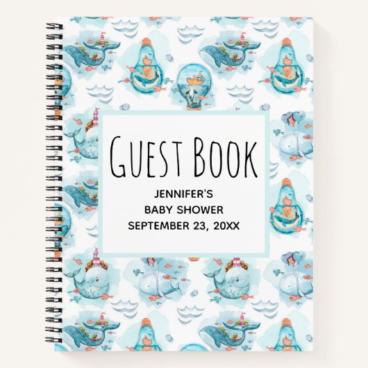 Schattige Nautical Whales Waterverf Pattern Gasten Notitieboek (Voorkant)