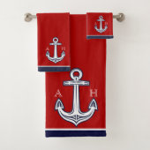 Schattige Nautisch Anker Badkamer Rood Wit Navy Bl Bad Handdoek (Insitu)