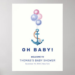 Schattige Nautisch Anker Ballon Baby shower Welkom Poster