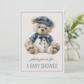 Schattige nautisch blauw Baby Beer gepersonaliseer Kaart (Staand voorkant)