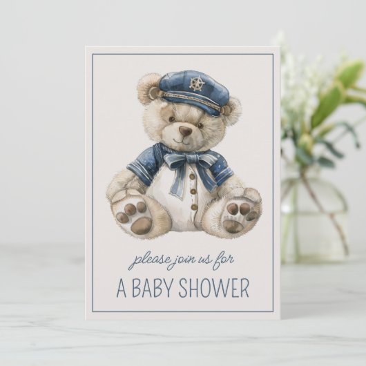 Schattige nautisch blauw Baby Beer gepersonaliseer Kaart (Staand voorkant)