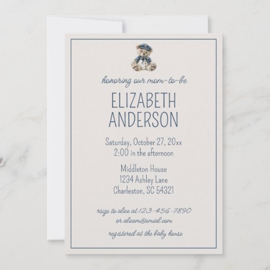 Schattige nautisch blauw Baby Beer gepersonaliseer Kaart (Achterkant)