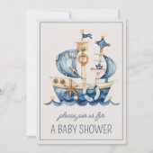 Schattige nautisch blauw zeilschip gepersonaliseer kaart (Voorkant)