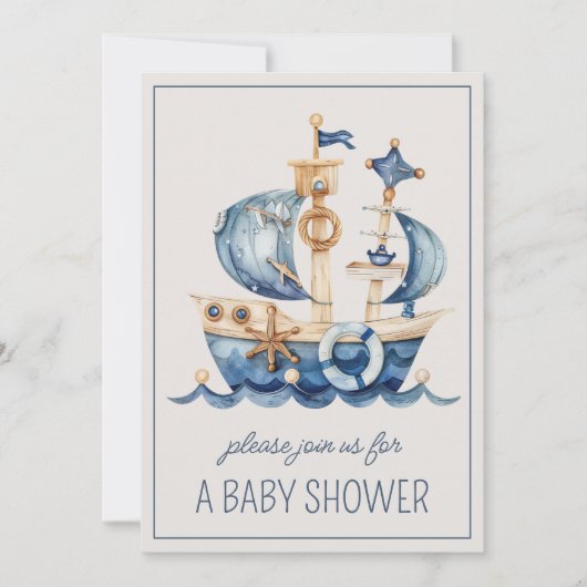 Schattige nautisch blauw zeilschip gepersonaliseer kaart (Voorkant)