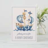 Schattige nautisch blauw zeilschip gepersonaliseer kaart (Staand voorkant)