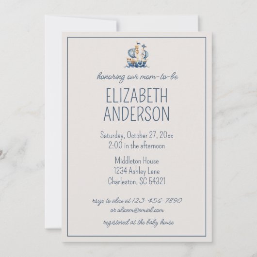 Schattige nautisch blauw zeilschip gepersonaliseer kaart (Achterkant)