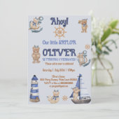 Schattige Nautisch Blauwe Boot Teddy Bear Verjaard Kaart (Staand voorkant)