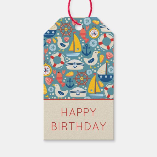 Schattige nautisch marine Zee leven Happy Birthday Cadeaulabel (Voorkant)