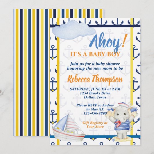 Schattige nautisch thema jongen baby shower kaart (Voorkant / Achterkant)