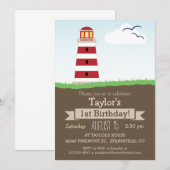 Schattige Nautisch Vuurtoren Kind Verjaardagsfeest Kaart (Voorkant / Achterkant)