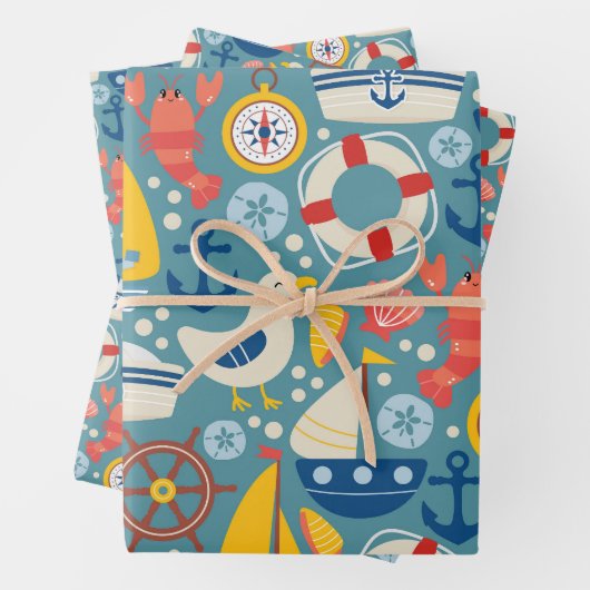 Schattige nautisch Zee Inpakpapier Vel (In situ)